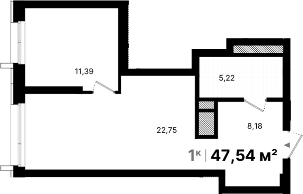 Планировка — Атлас Люксо, 1-комн., 48 м²