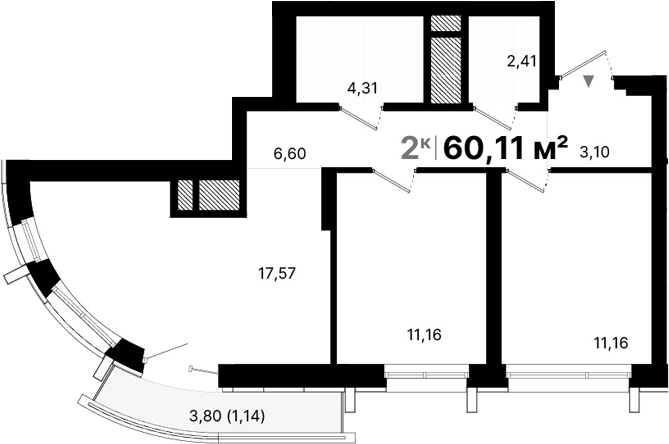 Планировка — Атлас Люксо, 2-комн., 56 м²