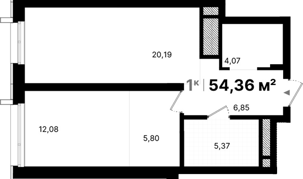 Планировка — Атлас Люксо, 1-комн., 54 м²