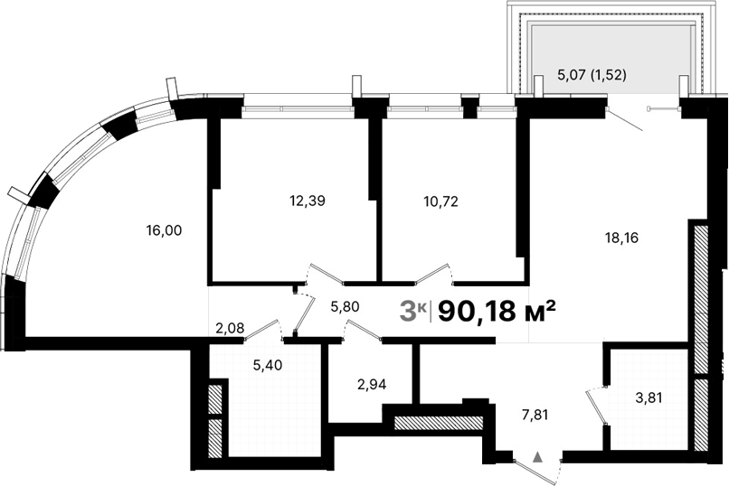 Планировка — Атлас Люксо, 3-комн., 85 м²