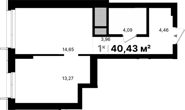 Планировка — Атлас Люксо, 1-комн., 40 м²