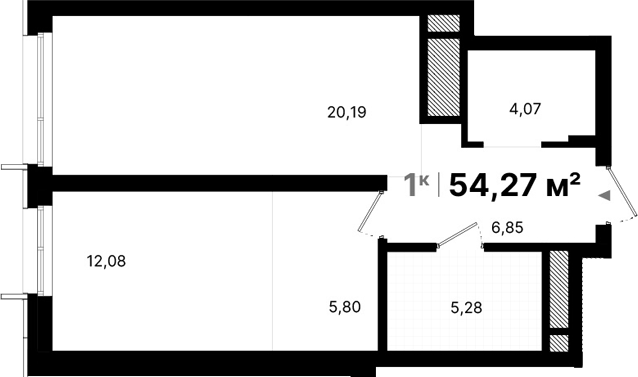 Планировка — Атлас Люксо, 1-комн., 54 м²