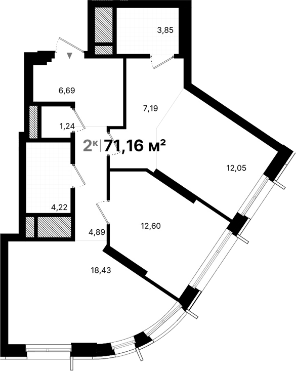 Планировка — Атлас Люксо, 2-комн., 71 м²