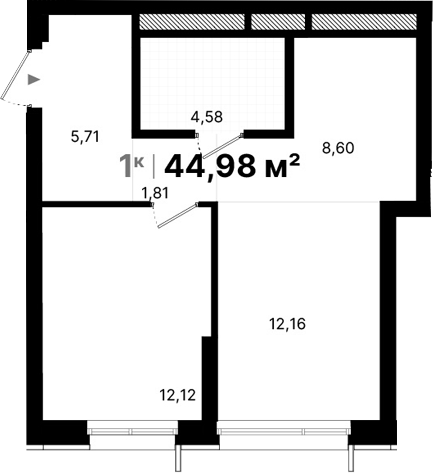 Планировка — Атлас Люксо, 1-комн., 45 м²