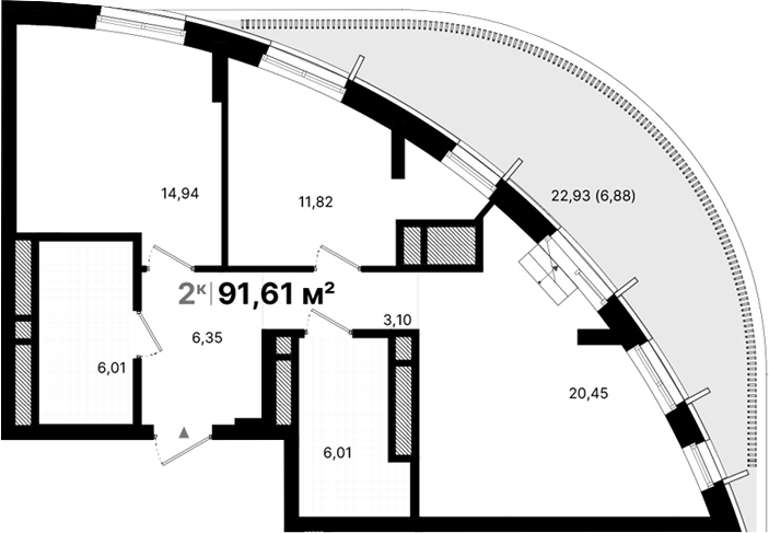 Планировка — Атлас Люксо, 2-комн., 69 м²