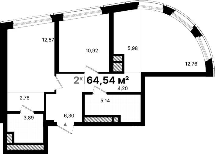 Планировка — Атлас Люксо, 2-комн., 65 м²