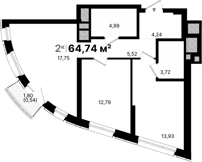 Планировка — Атлас Люксо, 2-комн., 64 м²