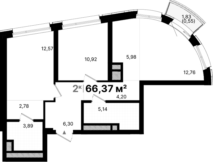 Планировка — Атлас Люксо, 2-комн., 66 м²