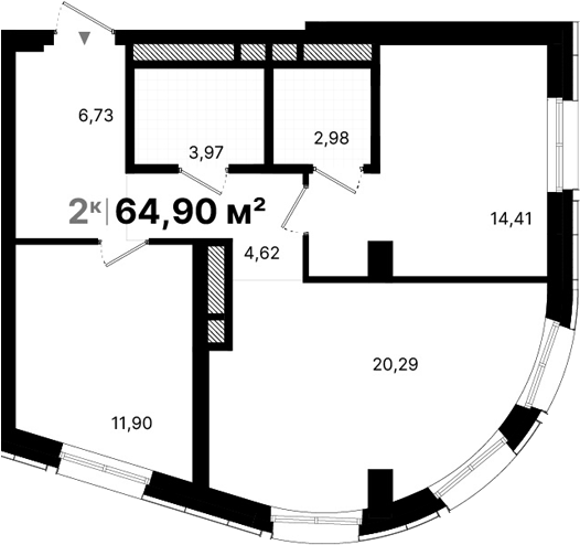 Планировка — Атлас Люксо, 2-комн., 65 м²