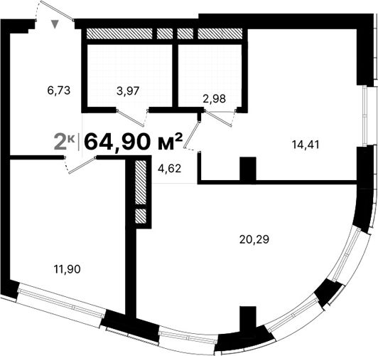 Планировка — Атлас Люксо, 2-комн., 65 м²