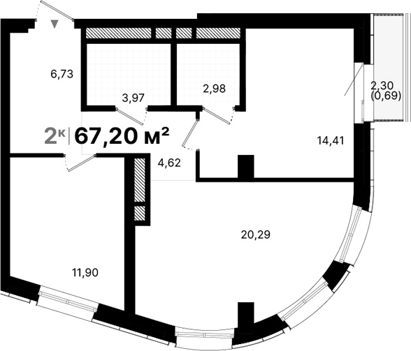 Планировка — Атлас Люксо, 2-комн., 67 м²