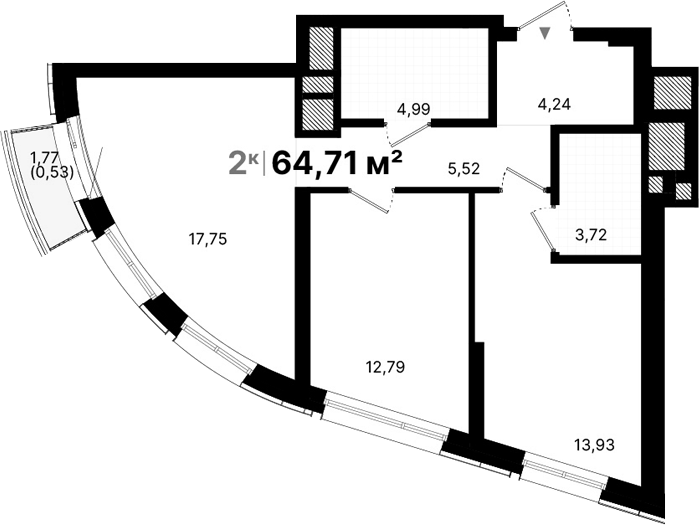 Планировка — Атлас Люксо, 2-комн., 64 м²