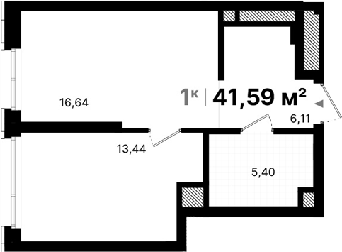 Планировка — Атлас Люксо, 1-комн., 42 м²