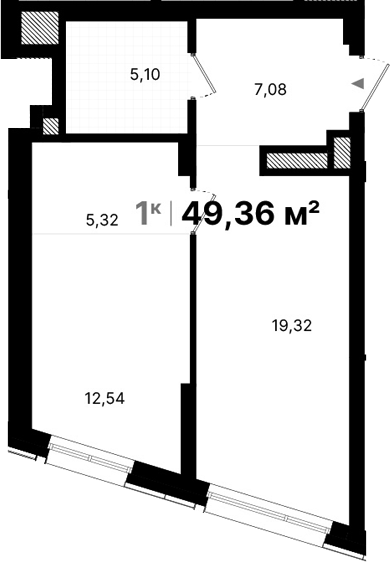 Планировка — Атлас Люксо, 1-комн., 49 м²