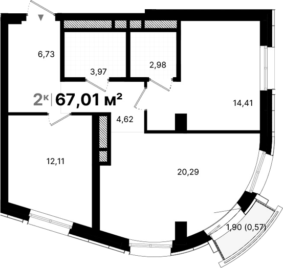 Планировка — Атлас Люксо, 2-комн., 65 м²