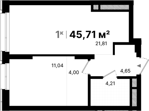 Планировка — Атлас Люксо, 1-комн., 46 м²
