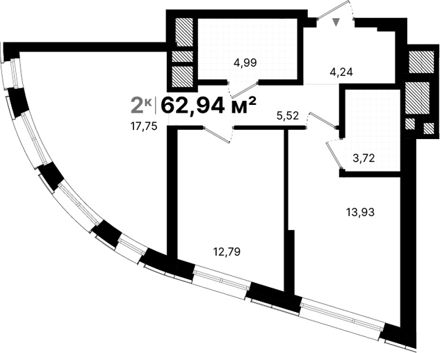 Планировка — Атлас Люксо, 2-комн., 63 м²