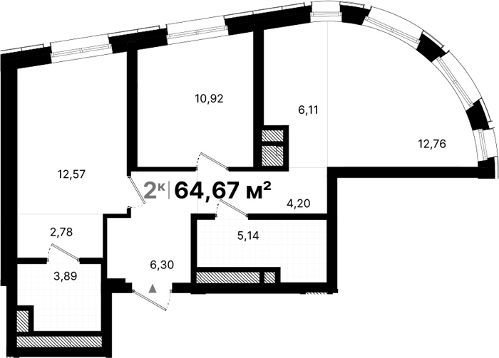Планировка — Атлас Люксо, 2-комн., 65 м²