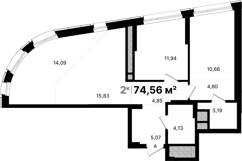 Планировка — Атлас Люксо, 2-комн., 75 м²