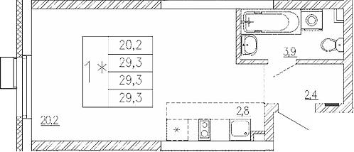 Планировка — Парковый квартал 2.0, Студия, 29 м²