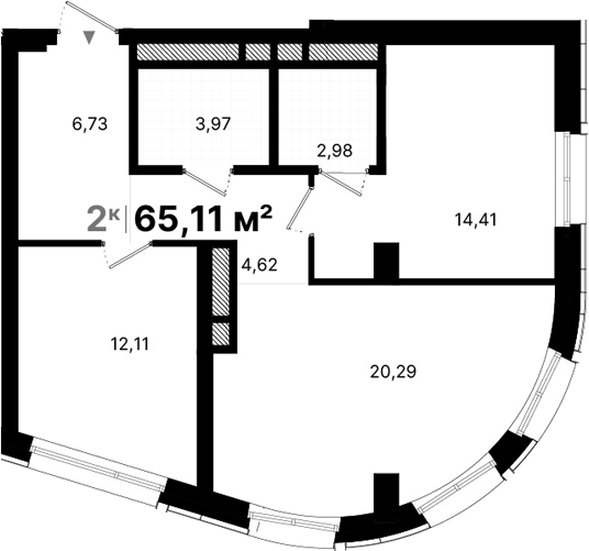 Планировка — Атлас Люксо, 2-комн., 65 м²