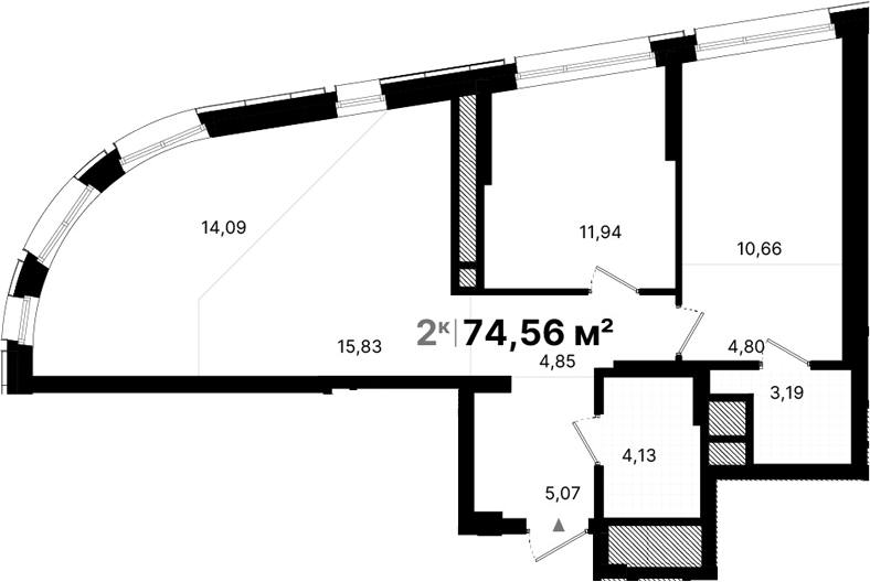 Планировка — Атлас Люксо, 2-комн., 75 м²