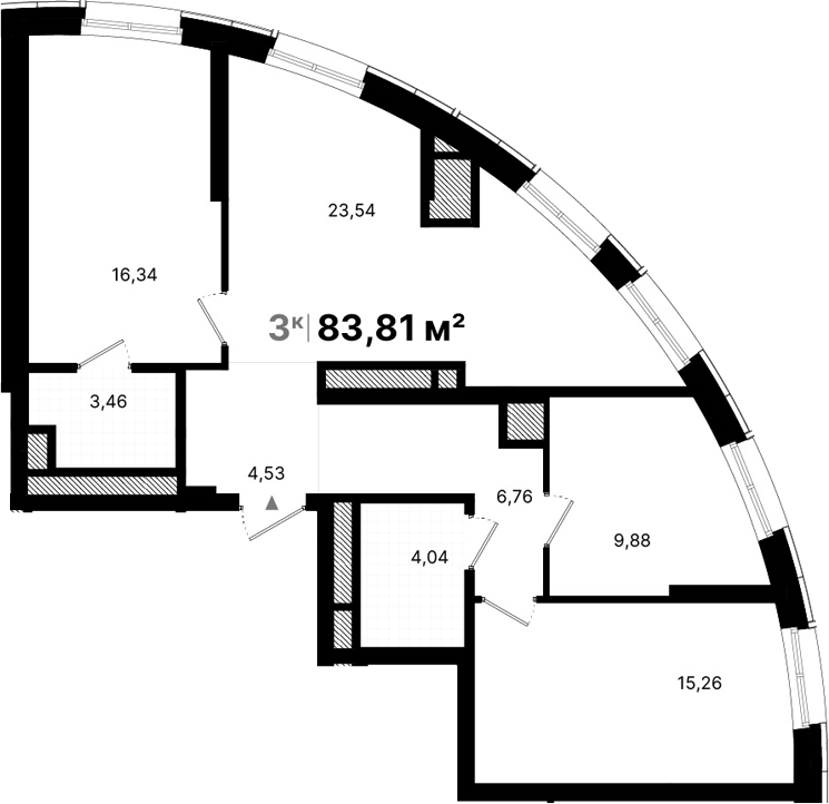 Планировка — Атлас Люксо, 3-комн., 84 м²