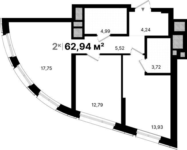 Планировка — Атлас Люксо, 2-комн., 63 м²
