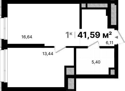 Планировка — Атлас Люксо, 1-комн., 42 м²