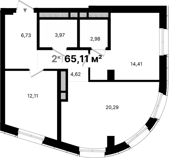 Планировка — Атлас Люксо, 2-комн., 65 м²