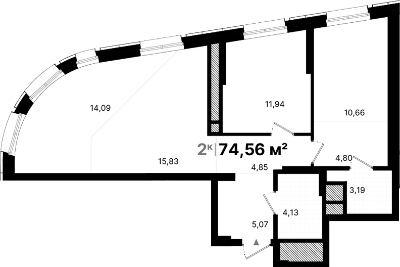 Планировка — Атлас Люксо, 2-комн., 75 м²