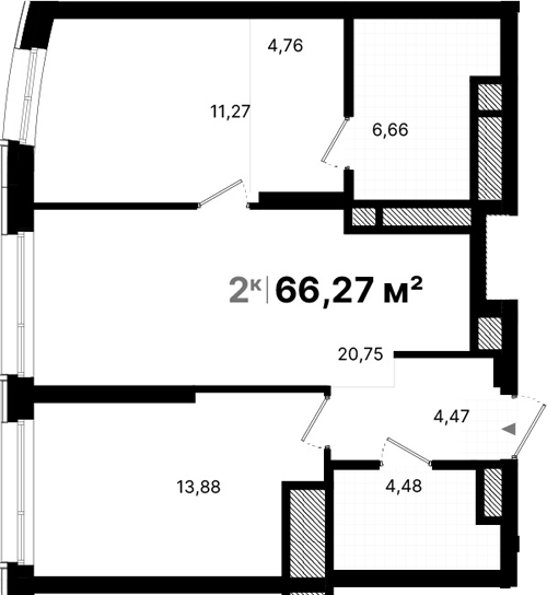 Планировка — Атлас Люксо, 2-комн., 66 м²