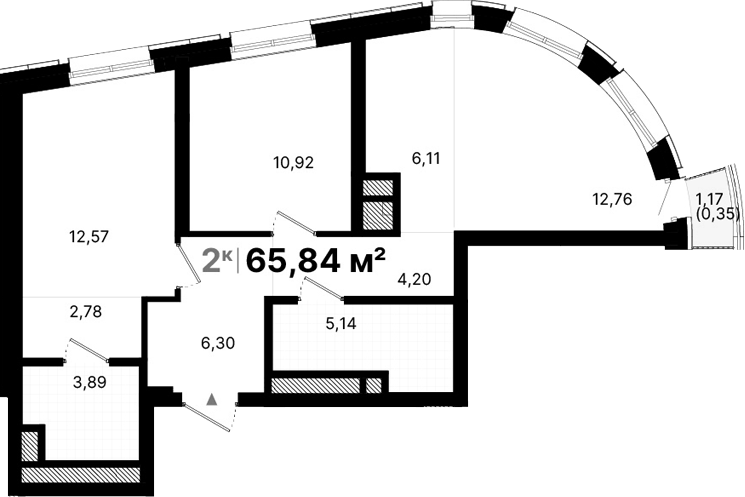 Планировка — Атлас Люксо, 2-комн., 65 м²