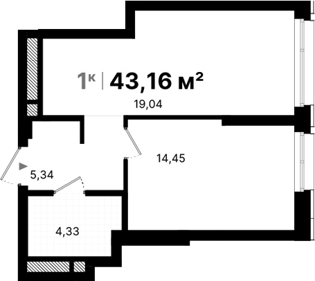 Планировка — Атлас Люксо, 1-комн., 43 м²