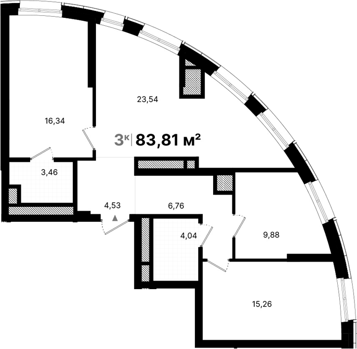 Планировка — Атлас Люксо, 3-комн., 84 м²