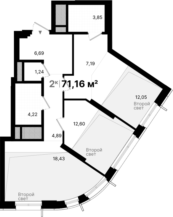 Планировка — Атлас Люксо, 2-комн., 71 м²