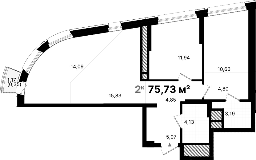 Планировка — Атлас Люксо, 2-комн., 75 м²