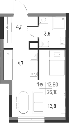 Планировка — А+, Студия, 26 м²