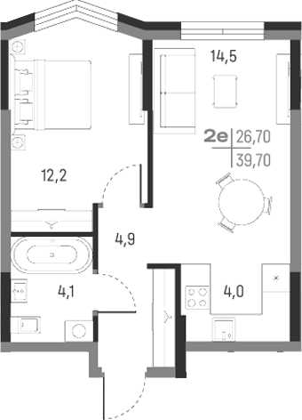 Планировка — А+, 2-комн., 40 м²