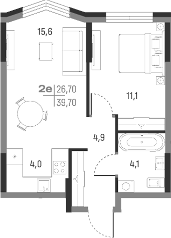 Планировка — А+, 2-комн., 40 м²
