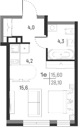 Планировка — А+, Студия, 28 м²