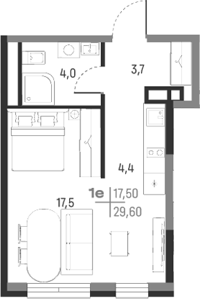 Планировка — А+, Студия, 30 м²