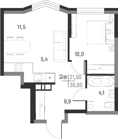 Планировка — А+, 2-комн., 40 м²