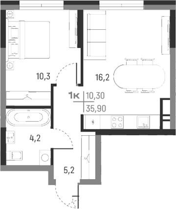 Планировка — А+, 1-комн., 36 м²