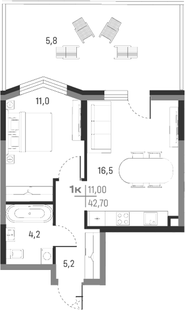 Планировка — А+, 1-комн., 37 м²