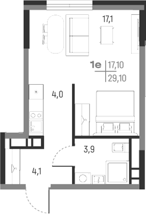 Планировка — А+, Студия, 29 м²