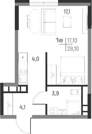 Планировка — А+, Студия, 29 м²