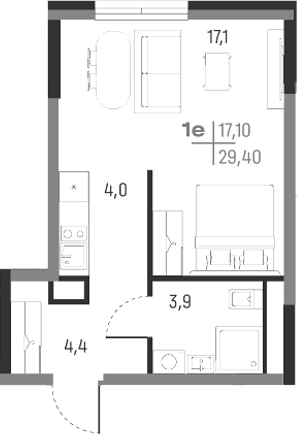 Планировка — А+, Студия, 29 м²