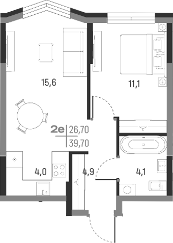 Планировка — А+, 2-комн., 40 м²