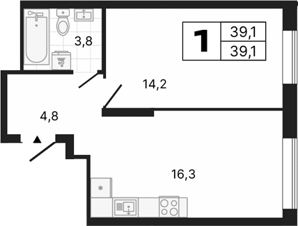 Планировка — River Park, 1-комн., 39 м²